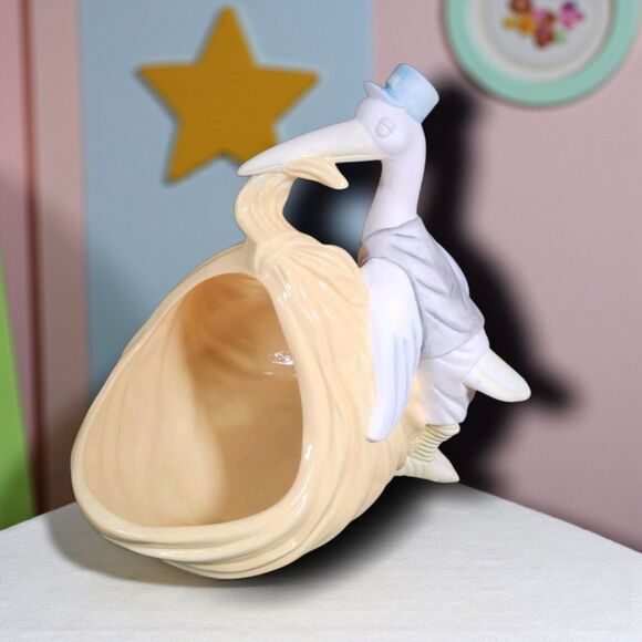 Vintage Atlantic Stork Planter 15" Lg Yellow Baby Shower Nursery Décor Ceramic - Picture 1 of 15